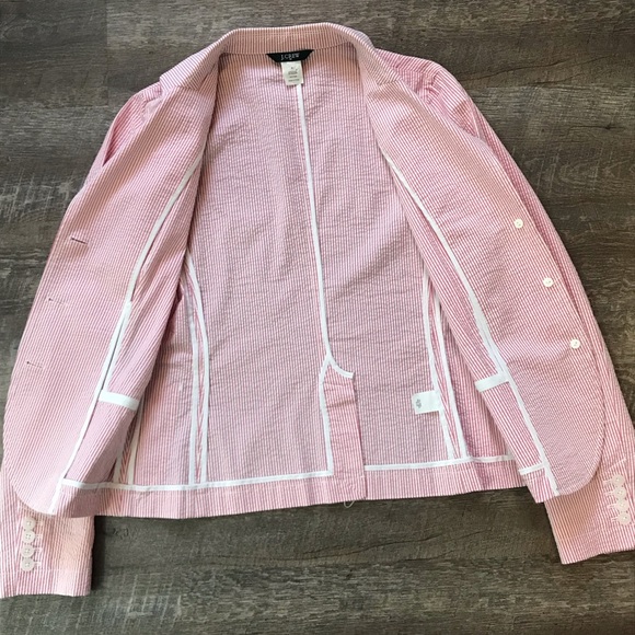 J. Crew Pink and White Seersucker Blazer Size 8 - Picture 6 of 7
